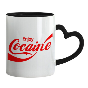 Enjoy Cocaine, Κούπα καρδιά χερούλι μαύρη, κεραμική, 330ml