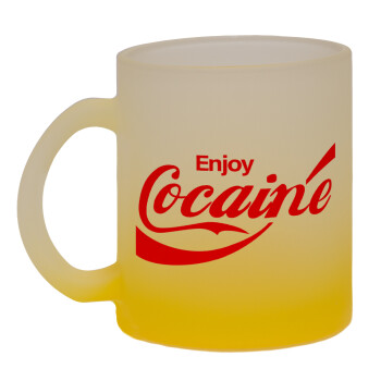 Enjoy Cocaine, Κούπα γυάλινη δίχρωμη με βάση το κίτρινο ματ, 330ml