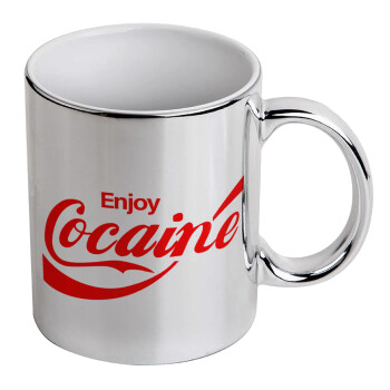 Enjoy Cocaine, Mug ceramic, silver mirror, 330ml