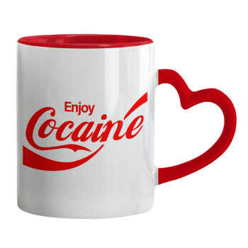 Enjoy Cocaine, Mug heart red handle, ceramic, 330ml