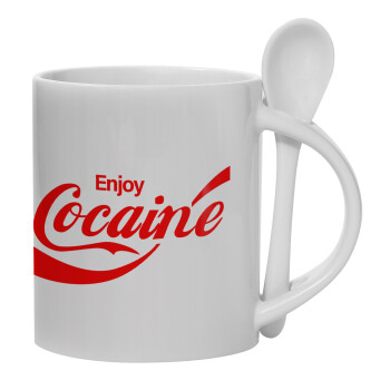 Enjoy Cocaine, Ceramic coffee mug with Spoon, 330ml (1pcs)
