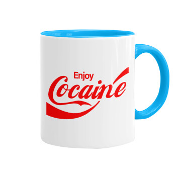 Enjoy Cocaine, Mug colored light blue, ceramic, 330ml