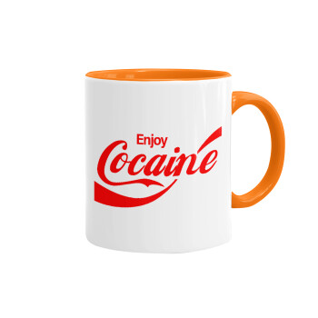 Enjoy Cocaine, Κούπα χρωματιστή πορτοκαλί, κεραμική, 330ml