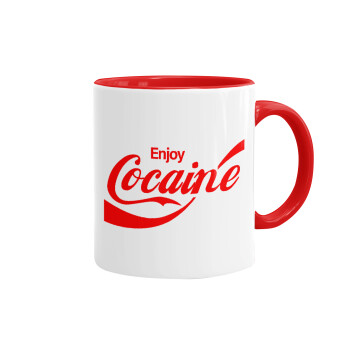 Enjoy Cocaine, Κούπα χρωματιστή κόκκινη, κεραμική, 330ml