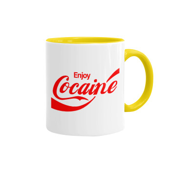 Enjoy Cocaine, Κούπα χρωματιστή κίτρινη, κεραμική, 330ml