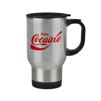 Enjoy Cocaine, Stainless steel travel mug with lid, double wall 450ml
