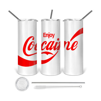 Enjoy Cocaine, 360 Eco friendly stainless steel tumbler 600ml, with metal straw & cleaning brush