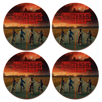 Stranger Things city, ΣΕΤ x4 Σουβέρ ξύλινα στρογγυλά plywood (9cm)