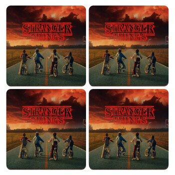 Stranger Things city, ΣΕΤ x4 Σουβέρ ξύλινα τετράγωνα plywood (9cm)