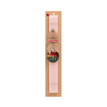 Stranger Things city, Easter Set, wooden keychain & scented flat Easter candle (30cm) (PINK)