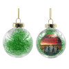 Transparent Christmas tree ball ornament with green filling 8cm