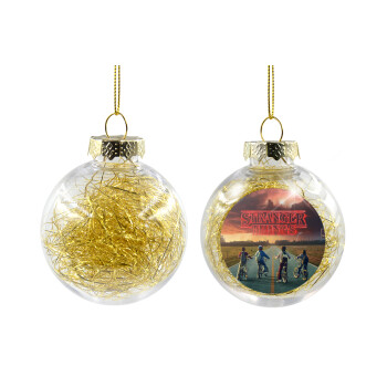 Stranger Things city, Χριστουγεννιάτικη μπάλα δένδρου διάφανη με χρυσό γέμισμα 8cm