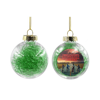 Stranger Things city, Χριστουγεννιάτικη μπάλα δένδρου διάφανη με πράσινο γέμισμα 8cm