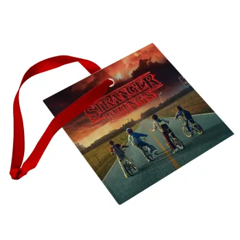 Stranger Things city, Στολίδι Χριστουγεννιάτικο στολίδι γυάλινο τετράγωνο 9x9cm
