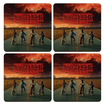 Stranger Things city, ΣΕΤ x4 Σουβέρ ξύλινα τετράγωνα plywood (9cm)