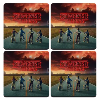 Stranger Things city, ΣΕΤ 4 Σουβέρ ξύλινα τετράγωνα (9cm)