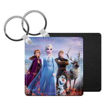 Frozen, Μπρελόκ Δερματίνη, τετράγωνο ΜΑΥΡΟ (5x5cm)