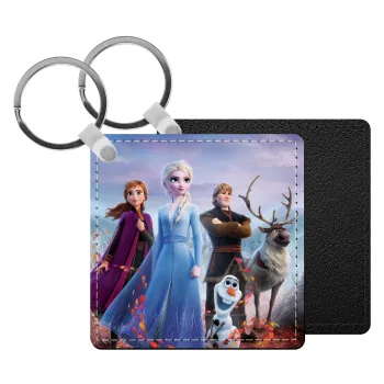 Frozen, Μπρελόκ Δερματίνη, τετράγωνο ΜΑΥΡΟ (5x5cm)