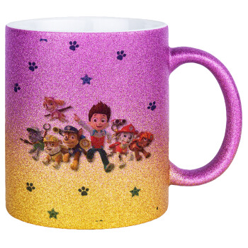 paw patrol, Κούπα Χρυσή/Ροζ Glitter, κεραμική, 330ml