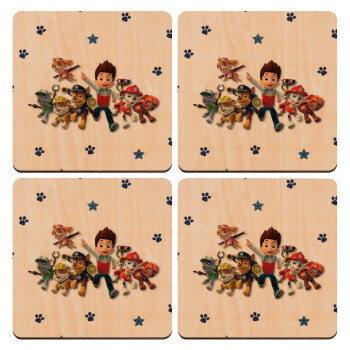 paw patrol, ΣΕΤ x4 Σουβέρ ξύλινα τετράγωνα plywood (9cm)