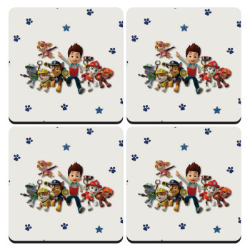 paw patrol, ΣΕΤ 4 Σουβέρ ξύλινα τετράγωνα (9cm)