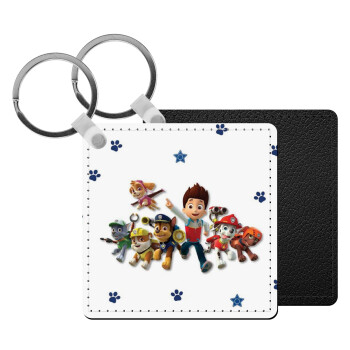 paw patrol, Μπρελόκ Δερματίνη, τετράγωνο ΜΑΥΡΟ (5x5cm)