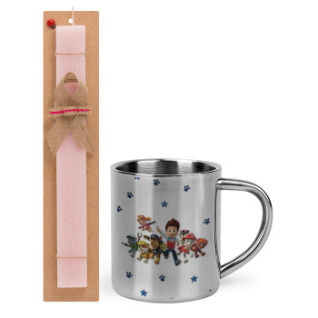 paw patrol, Easter Set, metallic thermal cup (300ml) & aromatic flat Easter candle (30cm) (PINK)