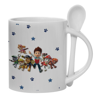 paw patrol, Ceramic coffee mug with Spoon, 330ml (1pcs)