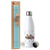 Easter Set, metallic stainless steel water bottle (750ml) & aromatic flat Easter candle (30cm) (TURQUOISE)