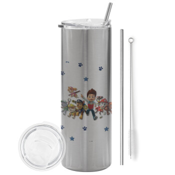 paw patrol, Eco friendly stainless steel Silver tumbler 600ml, with metal straw & cleaning brush