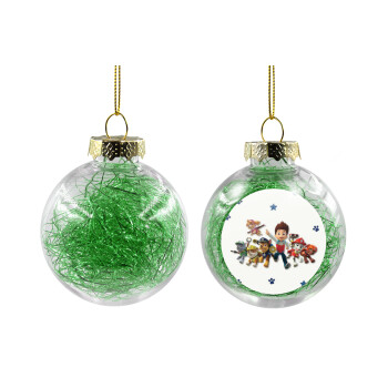 paw patrol, Χριστουγεννιάτικη μπάλα δένδρου διάφανη με πράσινο γέμισμα 8cm