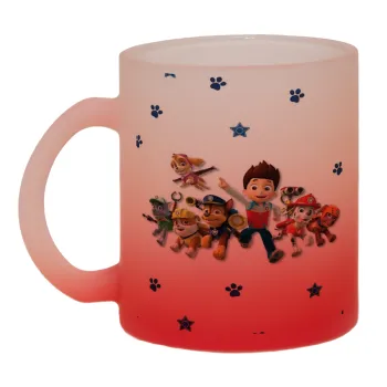 paw patrol, Κούπα γυάλινη δίχρωμη με βάση το κόκκινο ματ, 330ml