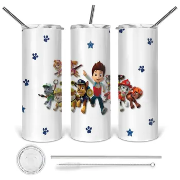 paw patrol, Tumbler ποτήρι θερμό από ανοξείδωτο ατσάλι 600ml, με μεταλλικό καλαμάκι & βούρτσα καθαρισμού
