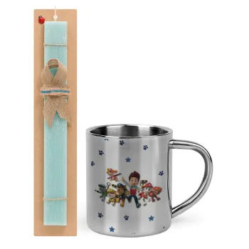 paw patrol, Easter Set, metallic thermal cup (300ml) & aromatic flat Easter candle (30cm) (TURQUOISE)