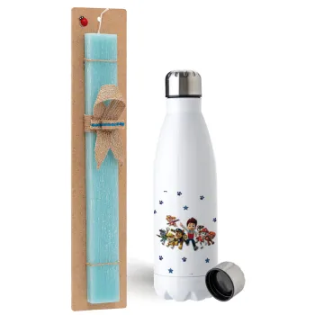 paw patrol, Easter Set, metallic stainless steel water bottle (750ml) & aromatic flat Easter candle (30cm) (TURQUOISE)