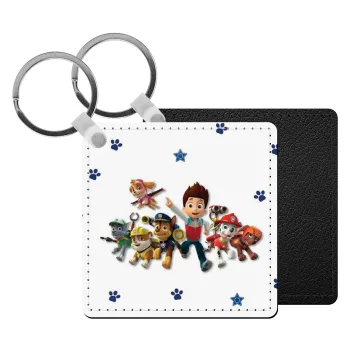 paw patrol, Μπρελόκ Δερματίνη, τετράγωνο ΜΑΥΡΟ (5x5cm)
