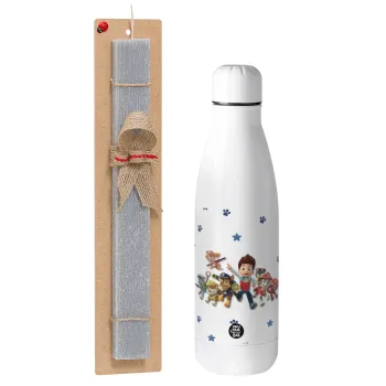 paw patrol, Πασχαλινή Λαμπάδα με μεταλλικό παγούρι θερμός ανοξείδωτο (500ml) & κερί αρωματικό πλακέ (30cm) (ΓΚΡΙ)