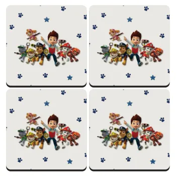 paw patrol, ΣΕΤ 4 Σουβέρ ξύλινα τετράγωνα (9cm)