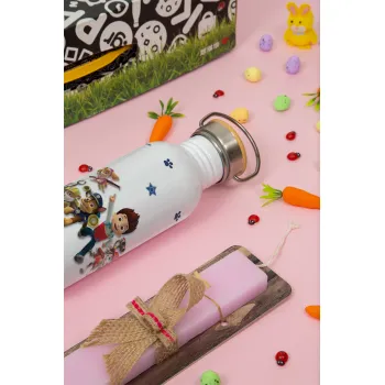 paw patrol, Πασχαλινή Λαμπάδα με παγούρι μεταλλικό (620ml, stainless steel) & κερί αρωματικό πλακέ (30cm) (ΡΟΖ)