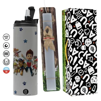 paw patrol, Πασχαλινή Λαμπάδα με Travel Tumbler θερμό (600ml, BPA free) & κερί αρωματικό πλακέ (30cm) (ΓΚΡΙ)