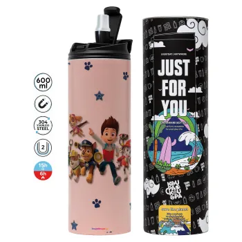 paw patrol, Tumbler ποτήρι θερμό ΡΟΖ από ανοξείδωτο ατσάλι 600ml