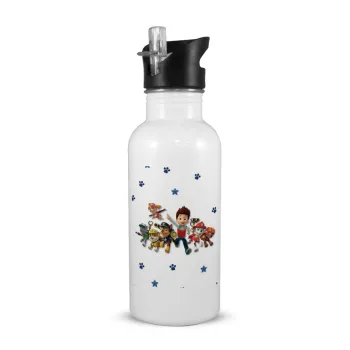 paw patrol, White water bottle with straw, stainless steel 600ml