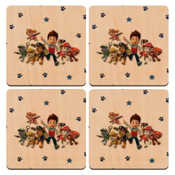 paw patrol, ΣΕΤ x4 Σουβέρ ξύλινα τετράγωνα plywood (9cm)