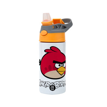 Angry birds Terence, Παιδικό παγούρι θερμό, ανοξείδωτο, με καλαμάκι ασφαλείας, Πορτοκαλί/Γκρι (360ml) BPA-FREE