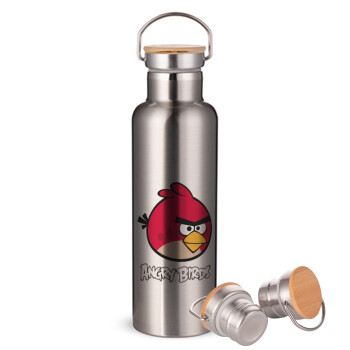 Angry birds Terence, Stainless steel Silver with wooden lid (bamboo), double wall, 750ml