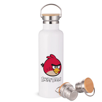 Angry birds Terence, Stainless steel White with wooden lid (bamboo), double wall, 750ml
