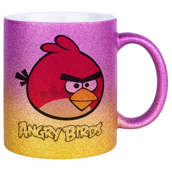 Angry birds Terence, Κούπα Χρυσή/Ροζ Glitter, κεραμική, 330ml