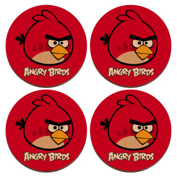 Angry birds Terence, ΣΕΤ x4 Σουβέρ ξύλινα στρογγυλά plywood (9cm)