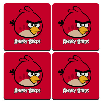 Angry birds Terence, ΣΕΤ 4 Σουβέρ ξύλινα τετράγωνα (9cm)