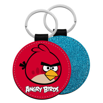 Angry birds Terence, Μπρελόκ Δερματίνη, στρογγυλό ΜΠΛΕ (5cm)